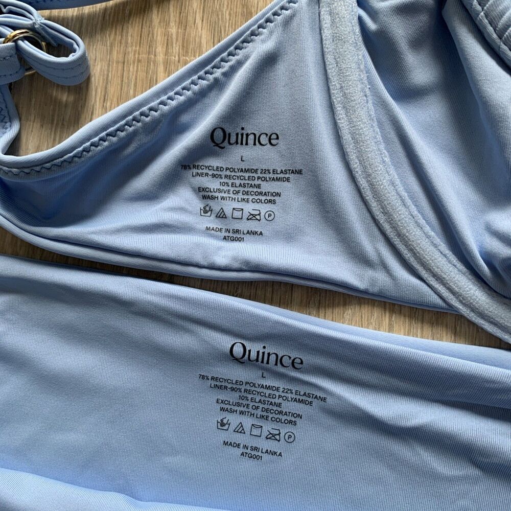 Quince Italian Demi Bikini Top Underwire Back Tie High Rise Bottom Swim Blue L - Picture 4 of 6